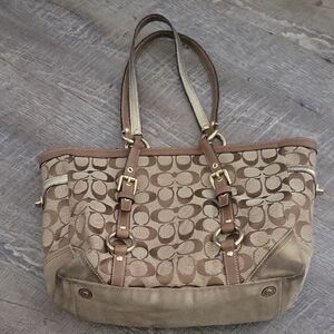 Coach Gallery Beige Brown and Gold Signature Tote Bag